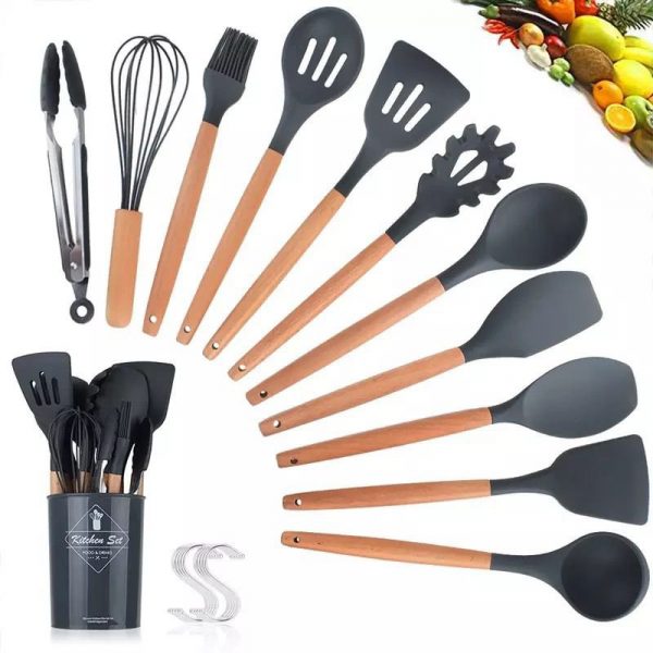 Ustensiles de cuisine Ensemble d'ustensiles de cuisine antiadhésifs avec grille en plastique Ensemble d'ustensiles de cuisine en silicone 12pieces