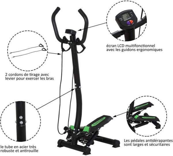 Mini Stepper avec Guidon, extenseurs, Compteur électronique et Tapis antidérapant – Image 2