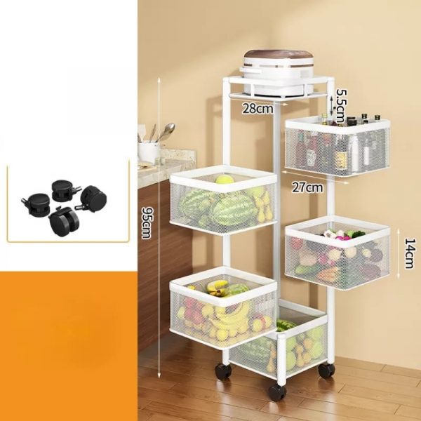 étagère à légume de cuisine, chariot d'épicerie,meuble de cuisine , support de rangement multifonctionnel ,chariot de rangement rotatif 
niveaux 5 – Image 3