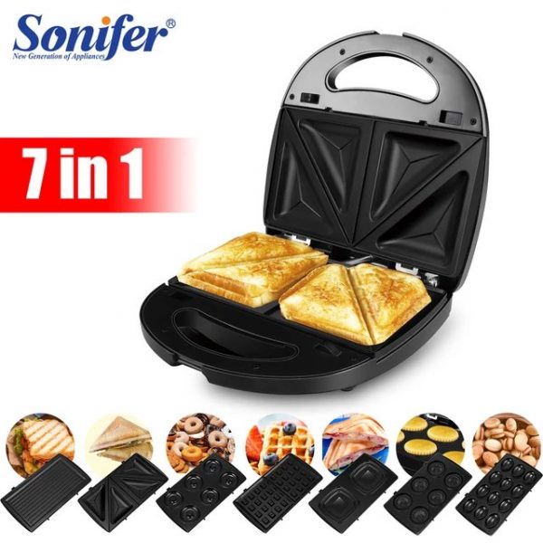 Sonifer — Gaufrier électrique 7en1, machine à sandwichs, four gâteau à bulles, cuisine petit déjeuner, donuts, multi-boulanger