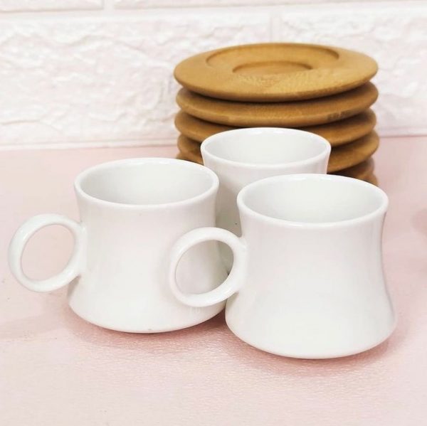 ensemble 6 tasse en porcelaine sous tasse en bois – Image 3