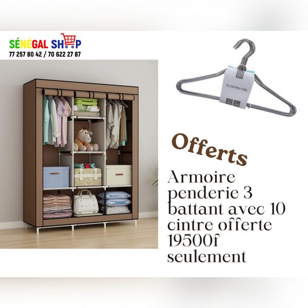 Armoire penderie 3 battant + cintre offert