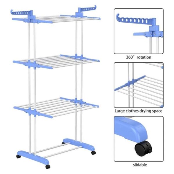 rangement Compact, grand support à 3 couches pour le séchage des vêtements