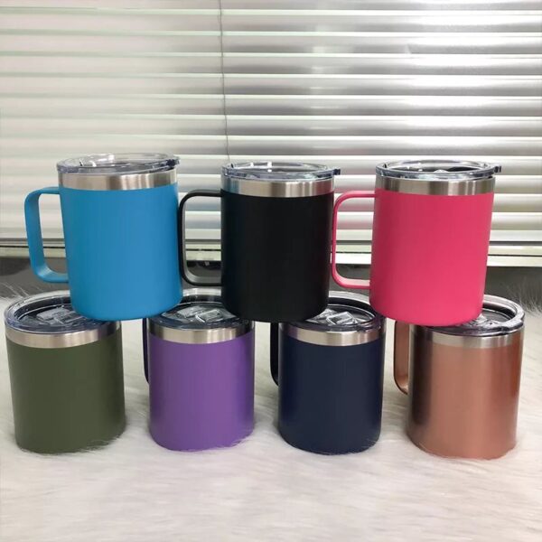 Tasse à café en acier inoxydable, avec poignée, gobelet Double paroi 12 oz isolé sous vide, avec couvercle, de haute qualité