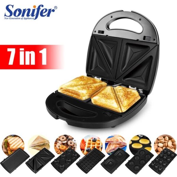 Sonifer — Gaufrier électrique 7en1, machine à sandwichs, four gâteau à bulles, cuisine petit déjeuner, donuts, multi-boulanger