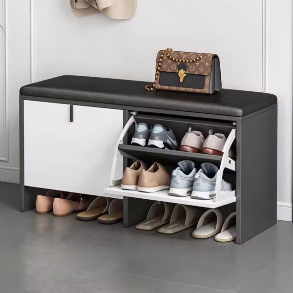 Armoire à chaussures, banc de rangement pour chaussures avec support de rangement pour chaussures pour salon, banc à chaussures avec porte, seau basculant pour entrée (taille : 48 x 24 x 52 cm)