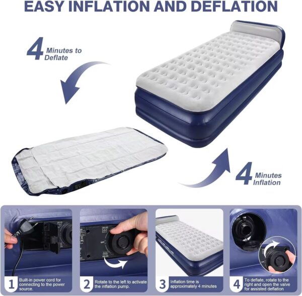Matelas Gonflable 2 Personnes avec Pompe Électrique Intégrée, Lit Gonflable, Auto-Gonflage/Dégonflage Rapide pour Invités, Camping, 203 x 152 x 46 cm, – Image 4