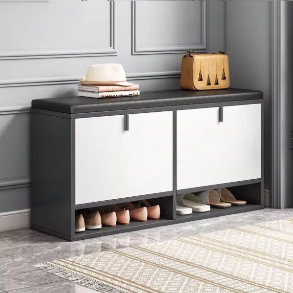 Armoire à chaussures, banc de rangement pour chaussures avec support de rangement pour chaussures pour salon, banc à chaussures avec porte, seau basculant pour entrée (taille : 48 x 24 x 52 cm) – Image 2